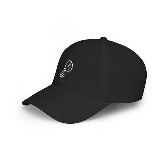 Adjustable Padel Cap in Black, side angle view — embroidered padel racket cotton hat