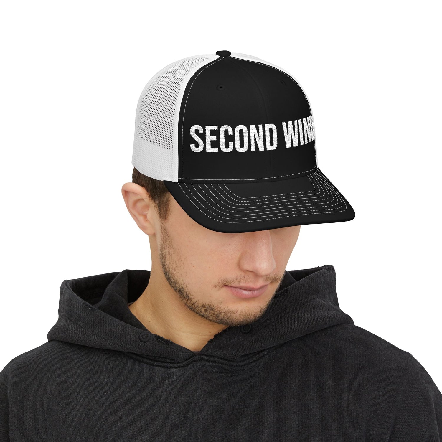 Buy embroidered snapback trucker cap for runners - MotionCell mesh back adjustable running hat