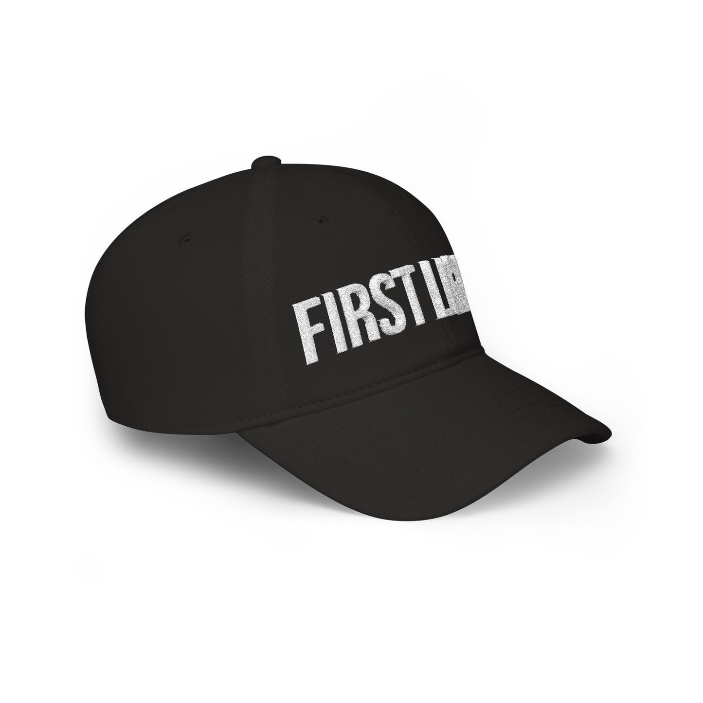 First Light low profile baseball cap side view - structured black adjustable running hat