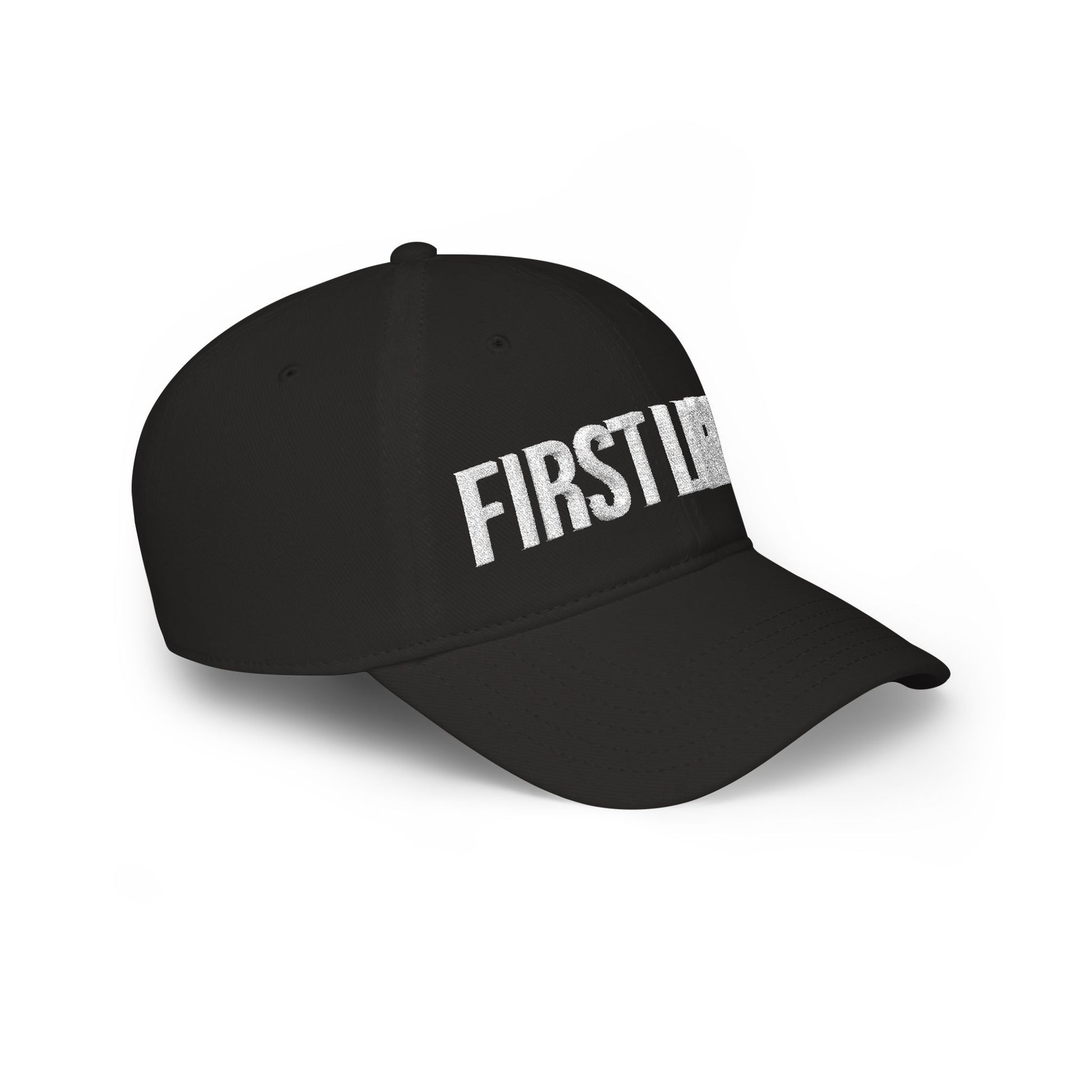 First Light low profile baseball cap side view - structured black adjustable running hat