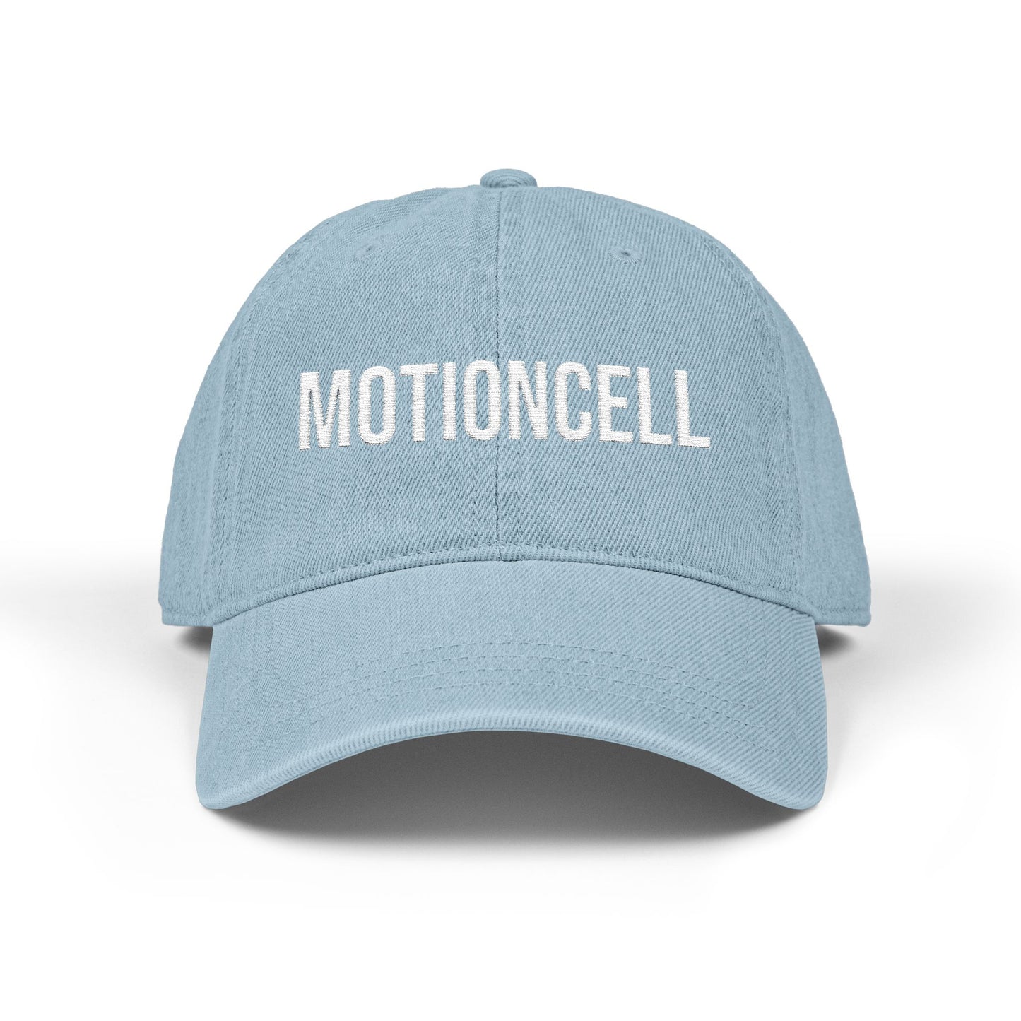 MotionCell embroidered denim cap, flat lay