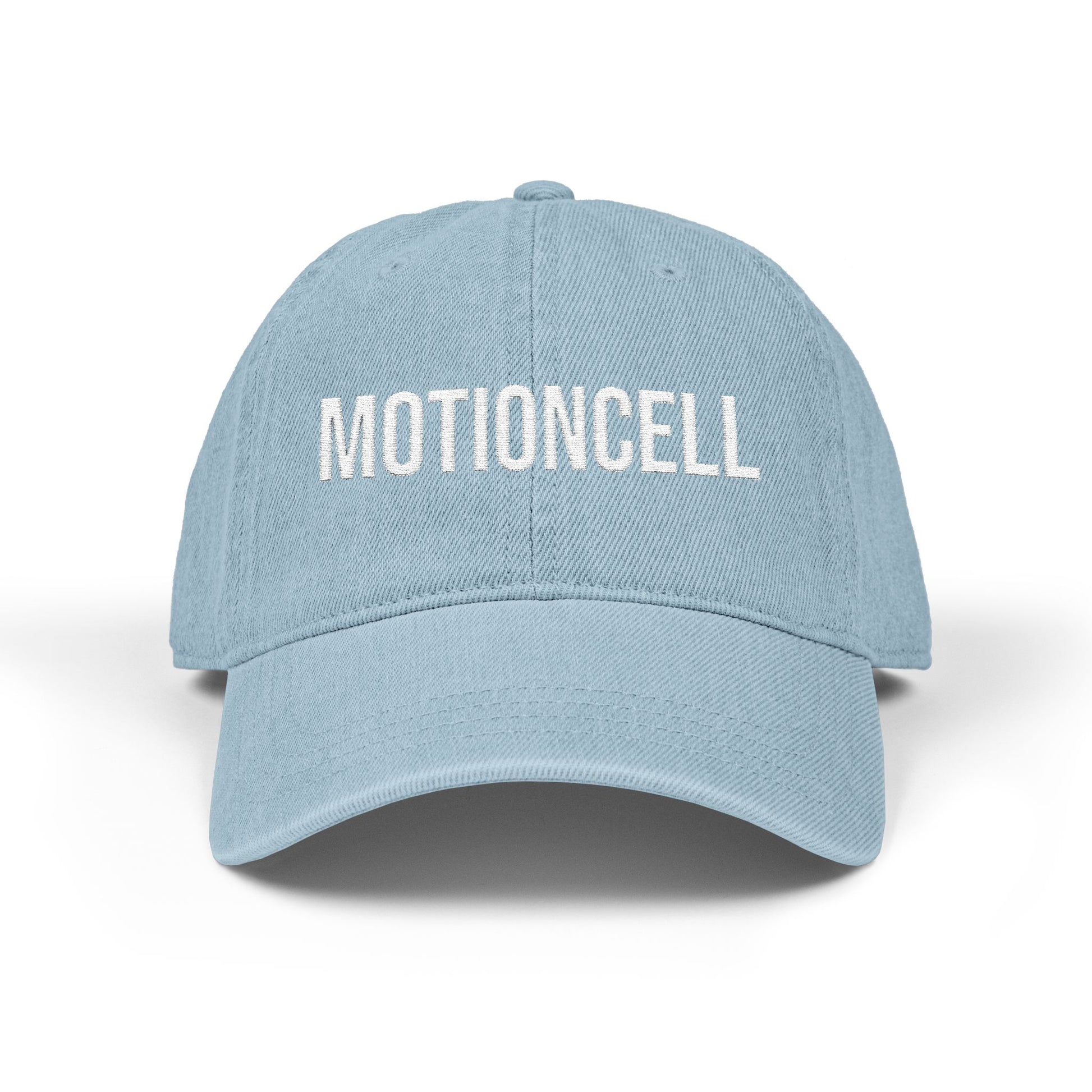 MotionCell embroidered denim cap, flat lay