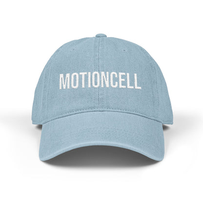 MotionCell embroidered denim cap, flat lay