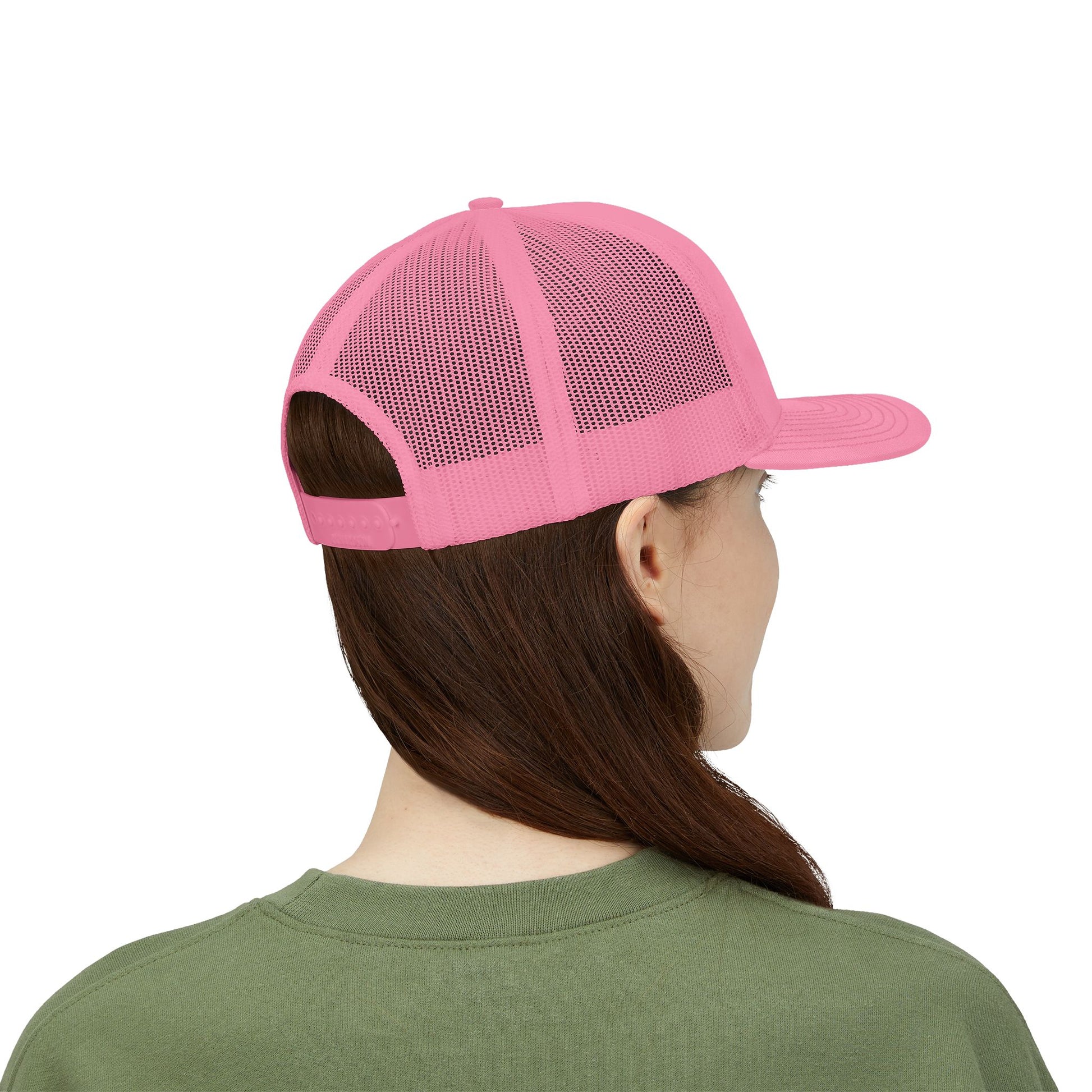 Embroidered Padel Icon Trucker Cap by MotionCell, back view with adjustable strap