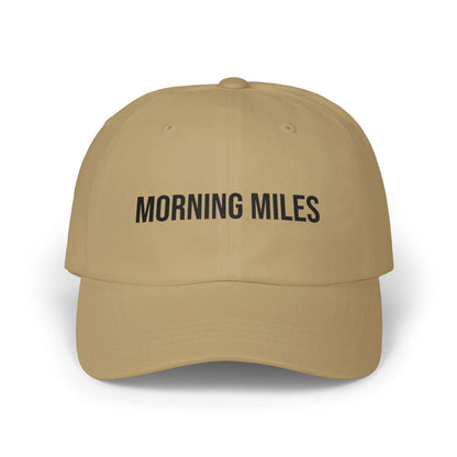 Morning Miles running hat on model - buy embroidered dad cap for early morning runners