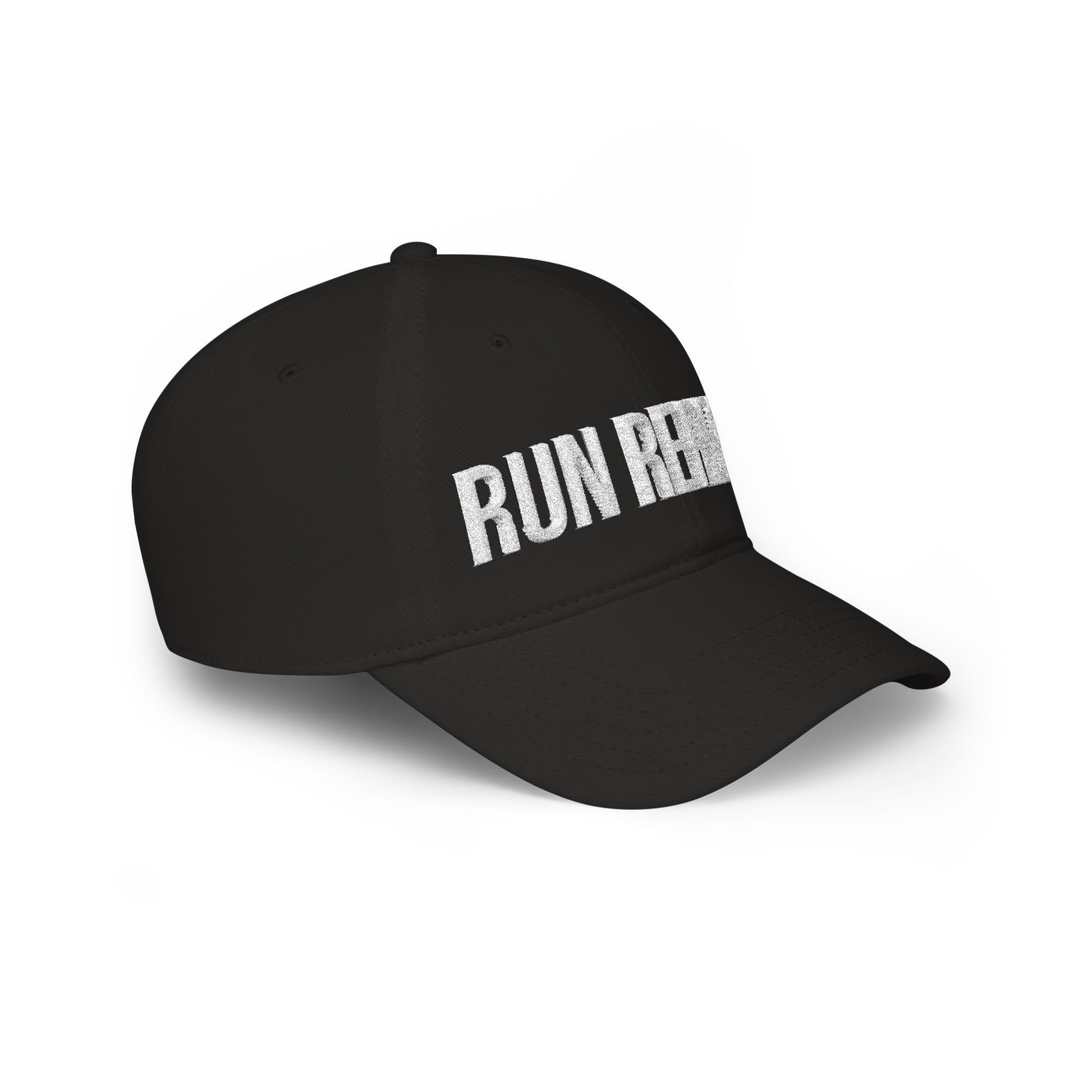 Run Repeat low profile cap side view - structured adjustable embroidered running hat