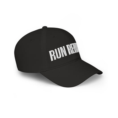 Run Repeat low profile cap side view - structured adjustable embroidered running hat