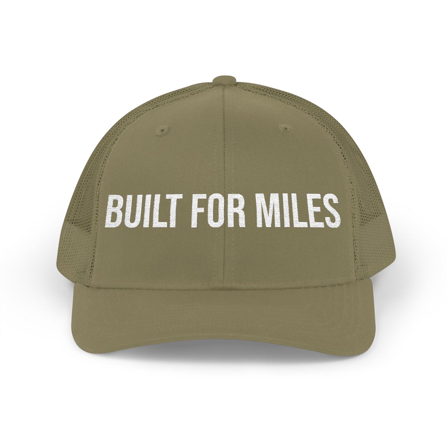 Built For Miles hat top view - shop embroidered mesh trucker cap MotionCell