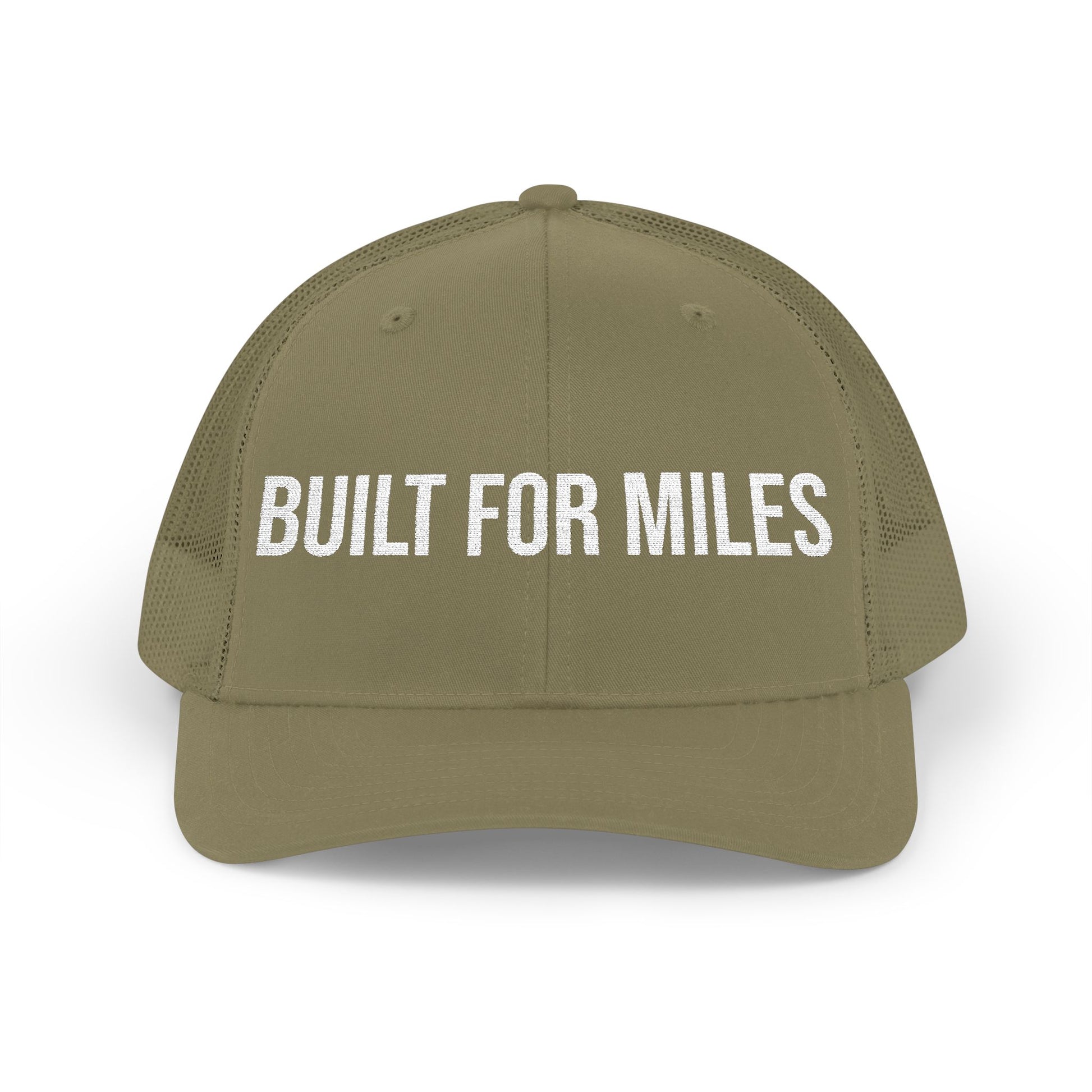 Built For Miles hat top view - shop embroidered mesh trucker cap MotionCell