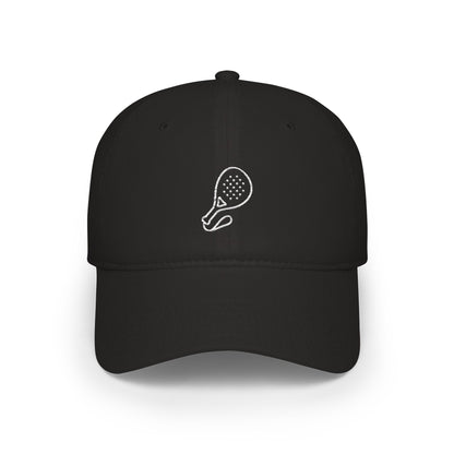 Adjustable Padel Cap in Black, front view — embroidered padel racket cotton baseball cap