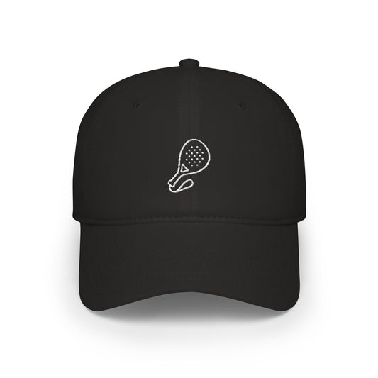Adjustable Padel Cap in Black, front view — embroidered padel racket cotton baseball cap
