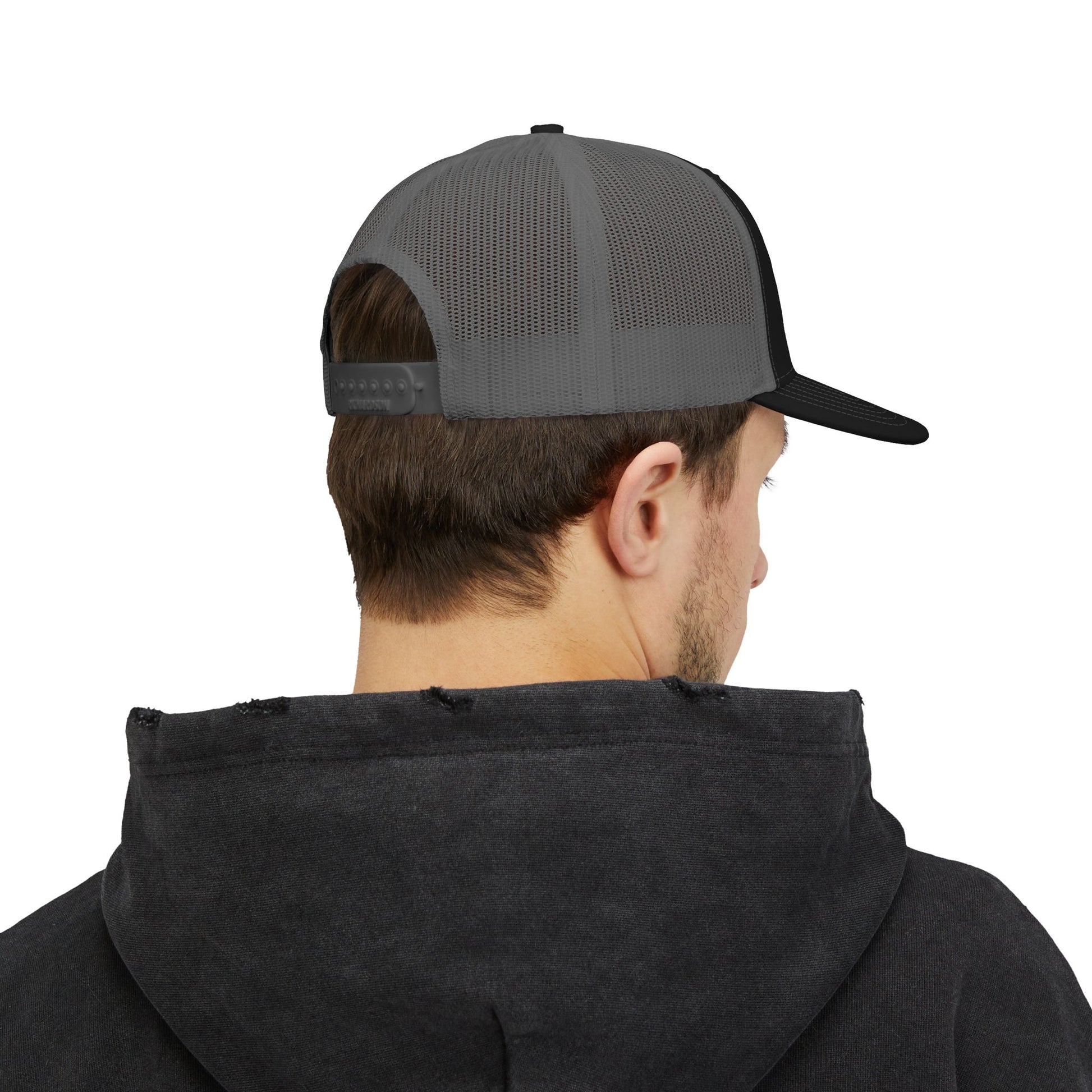5AM Club trucker cap back view - flat snapback closure mesh back running hat