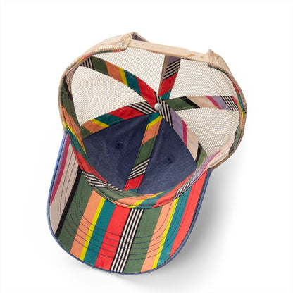 Running Mom Cap in Navy, underbrim detail — striped print lining close-up