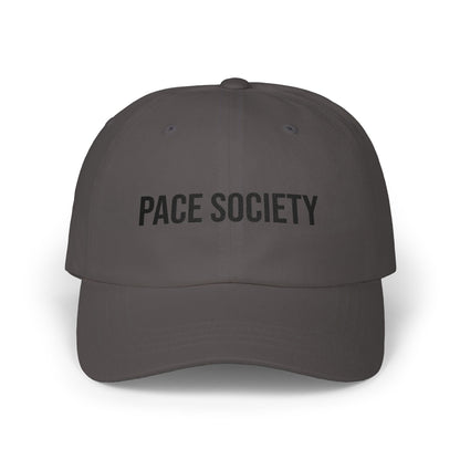 Pace Society Dad Cap in Dark Grey — minimalist embroidered baseball hat, front view