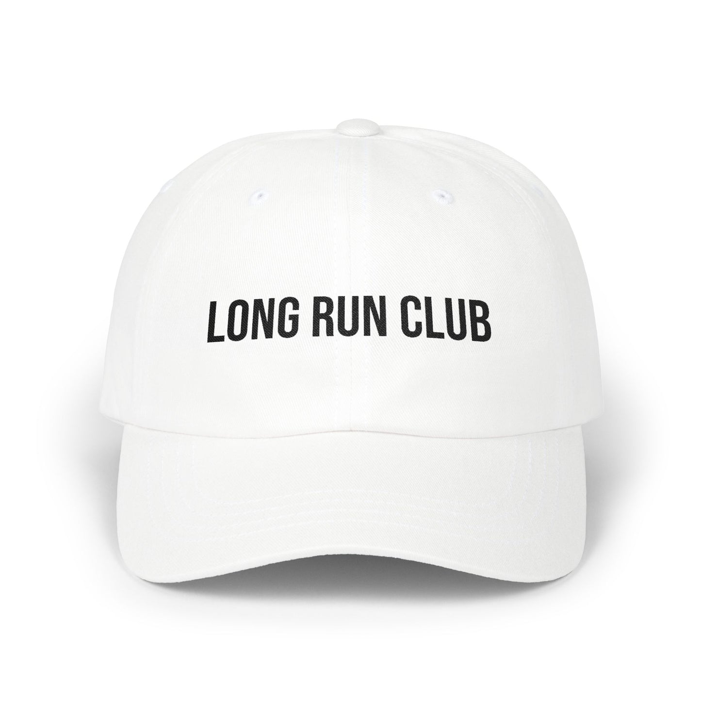 Buy Long Run Club embroidered dad cap - white cotton distance running hat MotionCell front view