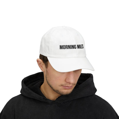 Morning Miles dad cap lifestyle - shop embroidered running hat for early morning runners