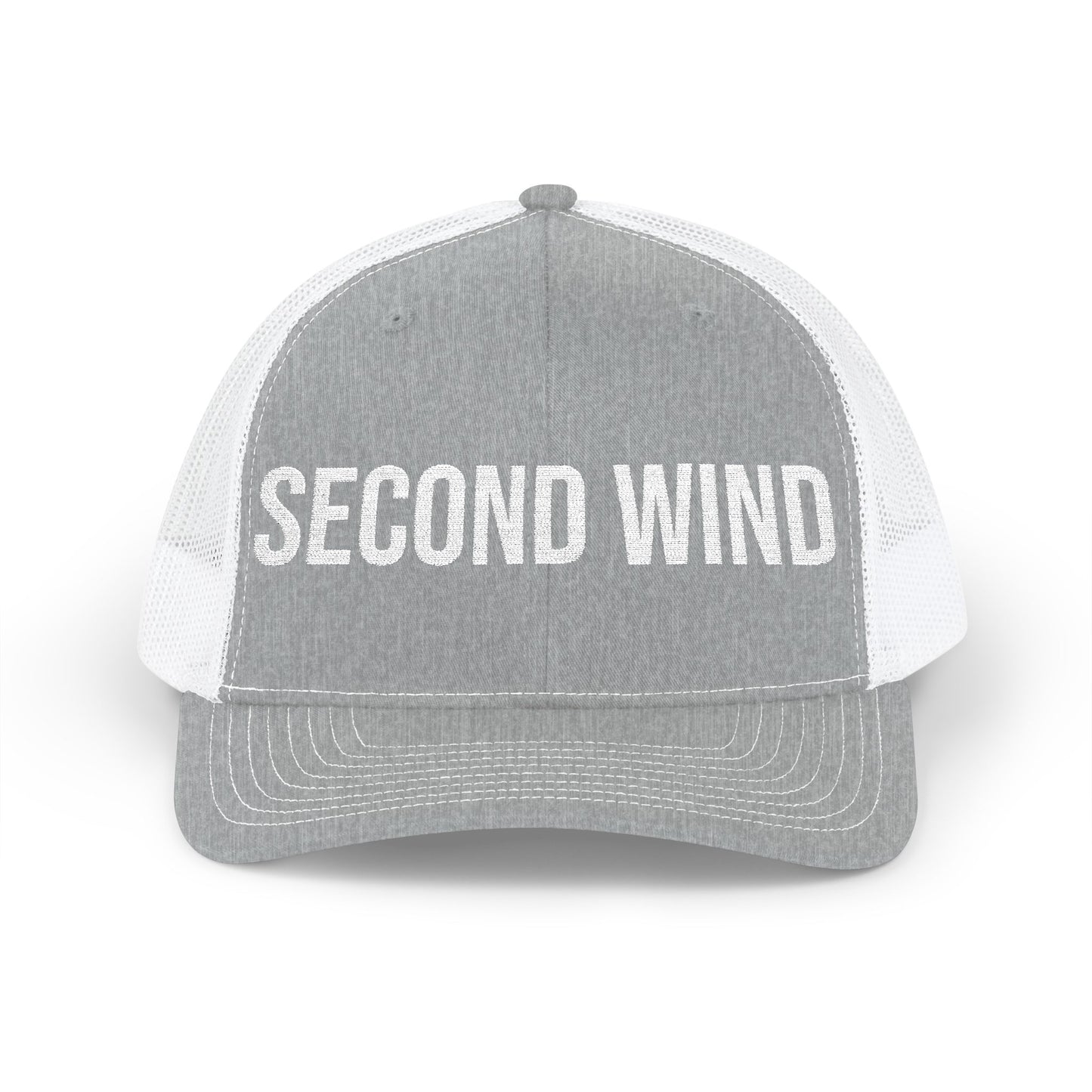 Second Wind snapback trucker side view - mesh back embroidered adjustable running cap