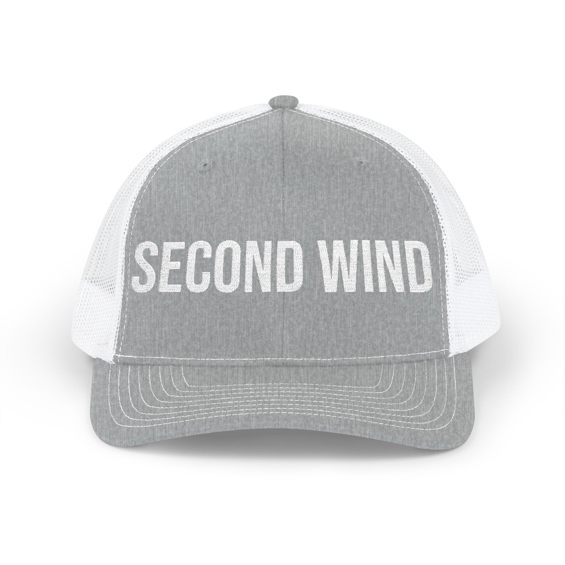 Second Wind snapback trucker side view - mesh back embroidered adjustable running cap