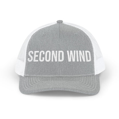 Second Wind snapback trucker side view - mesh back embroidered adjustable running cap