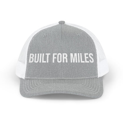 Built For Miles trucker cap back view - flat snapback closure mesh running hat