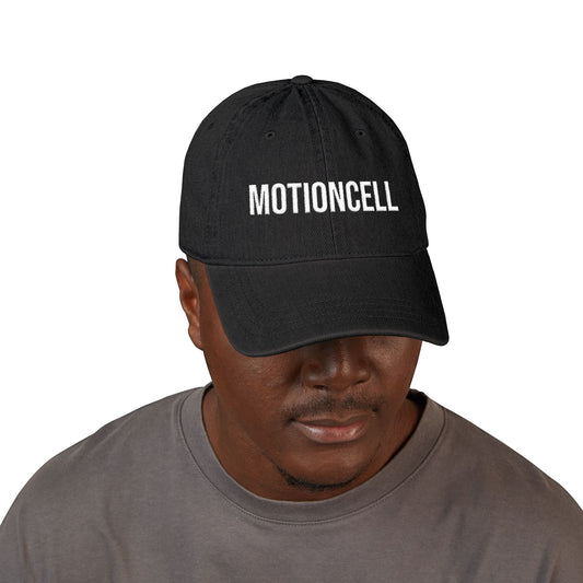 MotionCell embroidered denim cap, side view