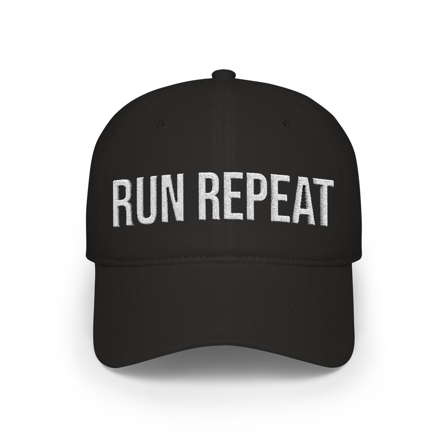 Buy Run Repeat embroidered low profile baseball cap - motivational running hat MotionCell front view