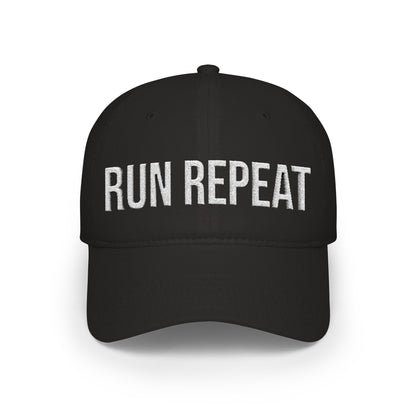 Buy Run Repeat embroidered low profile baseball cap - motivational running hat MotionCell front view