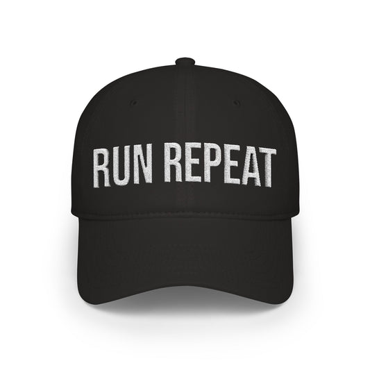 Buy Run Repeat embroidered low profile baseball cap - motivational running hat MotionCell front view
