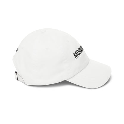 Morning Miles embroidered running hat side view - unstructured adjustable dad cap