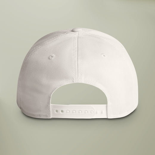 Embroidered Running Icon Cap in White back view — adjustable strap and buckle detail