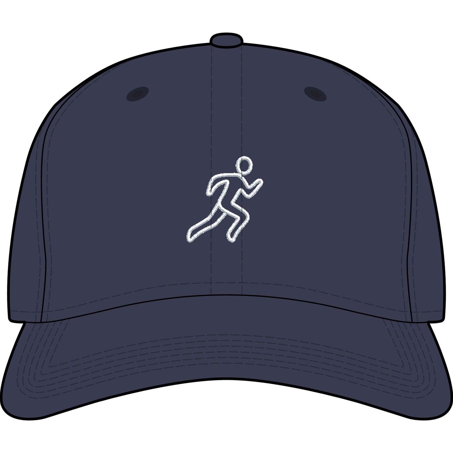 Embroidered Running Icon Cap in Midnight Blue, front view — minimalist running hat for everyday miles