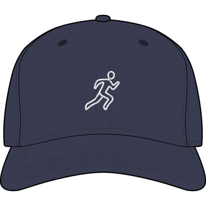 Embroidered Running Icon Cap in Midnight Blue, front view — minimalist running hat for everyday miles