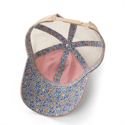 Running Mom Cap in Dusty Pink/Floral, underbrim detail — floral print lining close-up