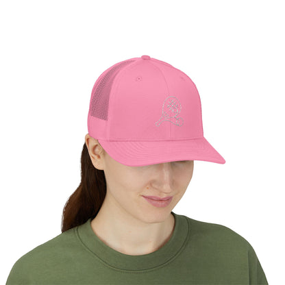 Embroidered Padel Icon Trucker Cap by MotionCell, side view