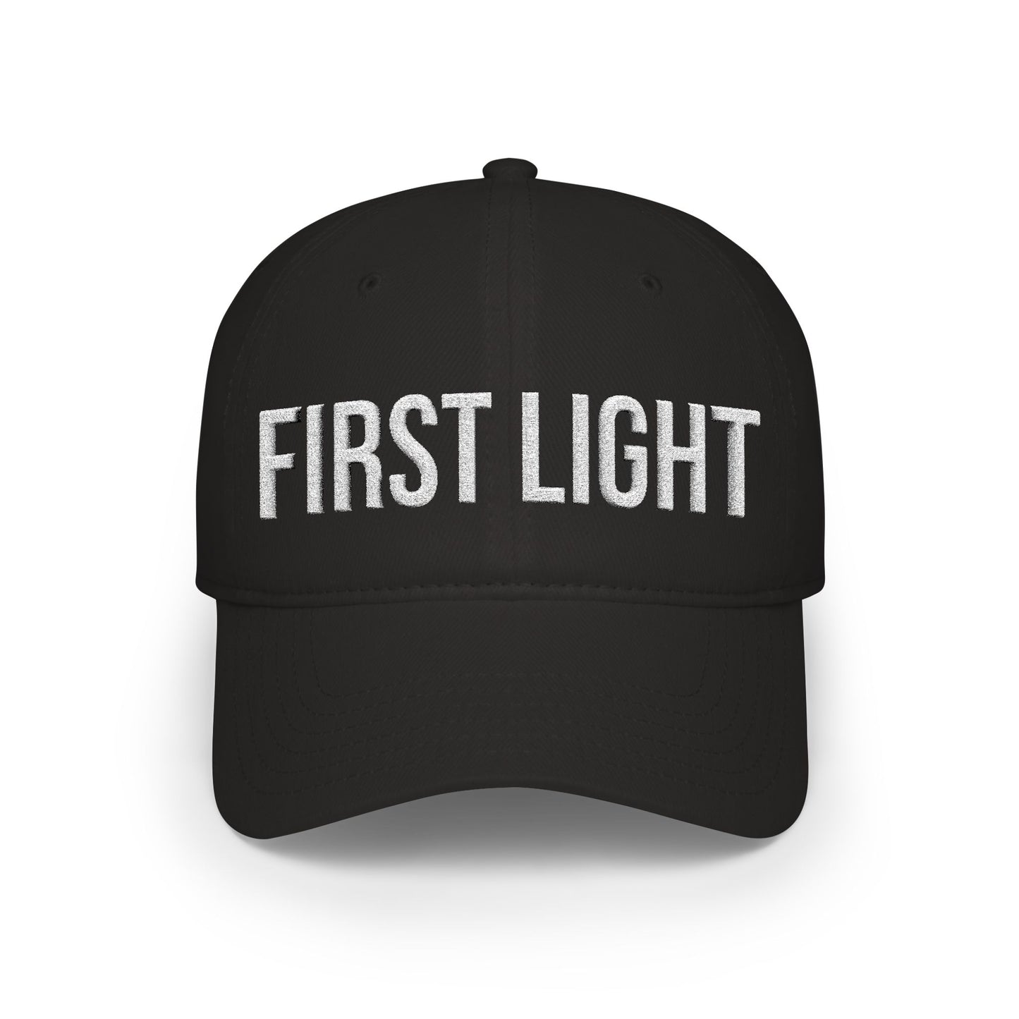 Buy First Light embroidered low profile baseball cap - black running hat MotionCell front view