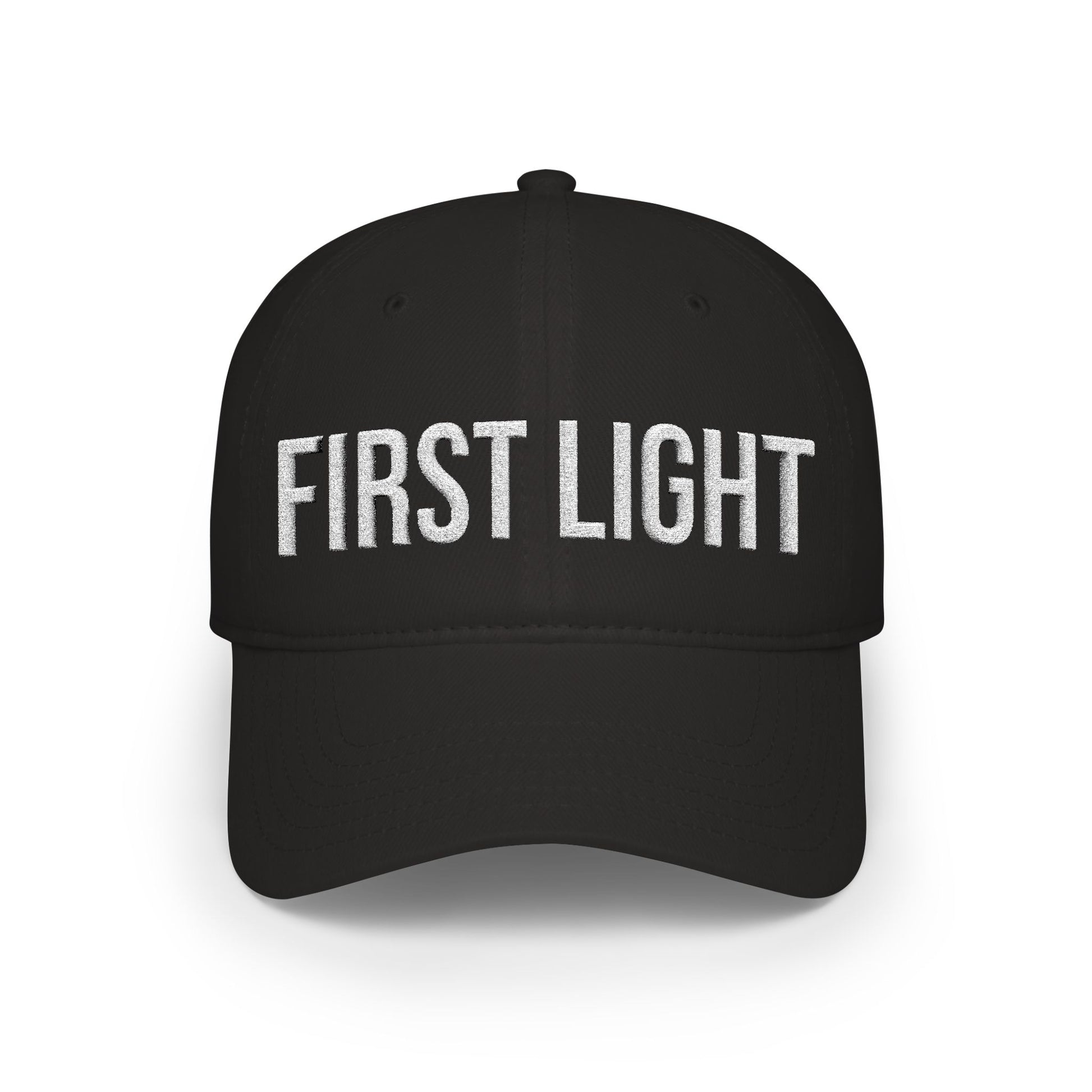 Buy First Light embroidered low profile baseball cap - black running hat MotionCell front view