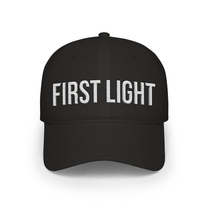 Buy First Light embroidered low profile baseball cap - black running hat MotionCell front view
