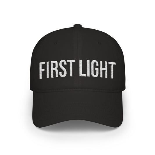 Buy First Light embroidered low profile baseball cap - black running hat MotionCell front view