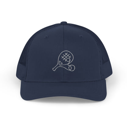 Embroidered Padel Icon Trucker Cap by MotionCell, adjustable snap closure