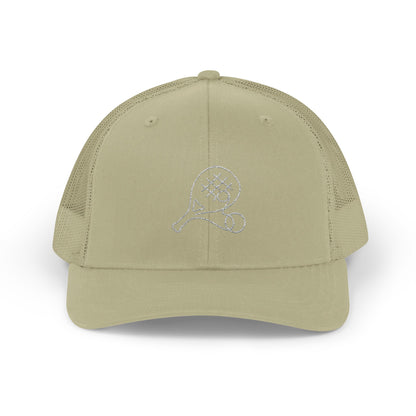 Embroidered Padel Icon Trucker Cap by MotionCell, embroidery detail